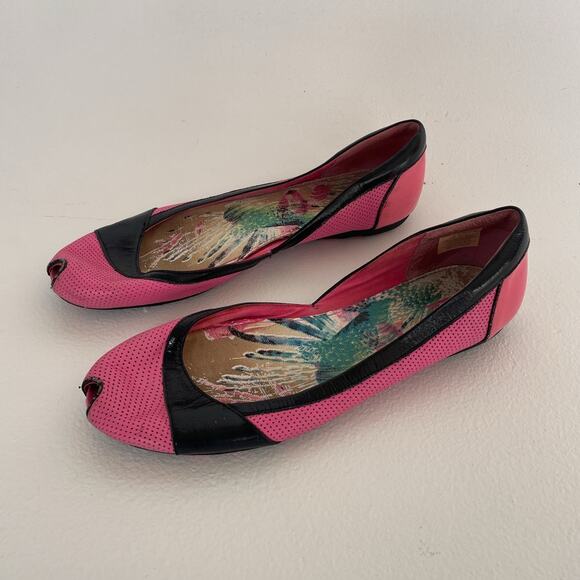 Vintage Y2K Diesel Pink Peep Toe Flats / US 9 / Indie Sleaze Euro Shoes / READ - Picture 1 of 11